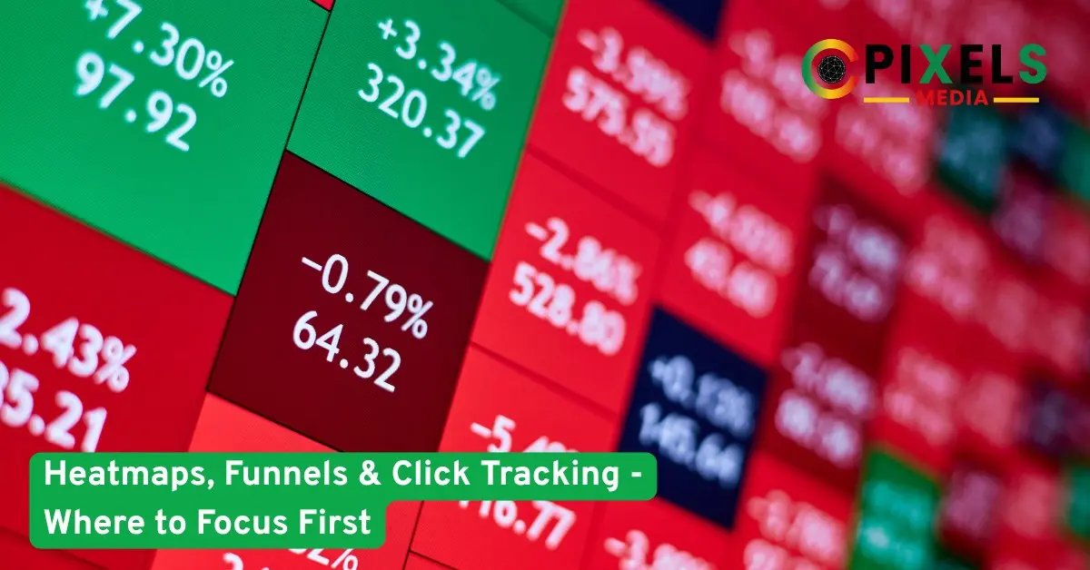 Heatmaps, funnels and click tracking analytics showing performance metrics to improve conversions and SEO strategy