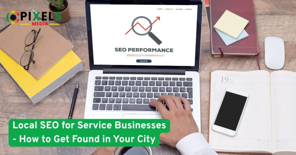 "Person working on a laptop showing SEO performance dashboard, illustrating local SEO strategies for service businesses."