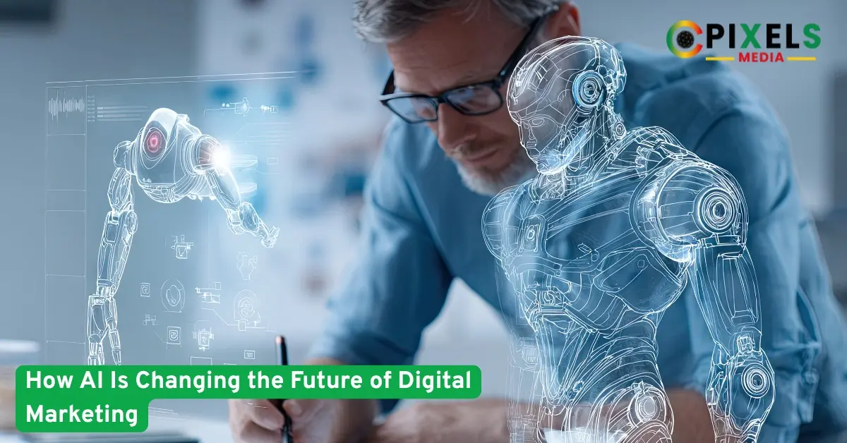 A professional working with a digital AI interface, symbolizing how artificial intelligence is transforming digital marketing.