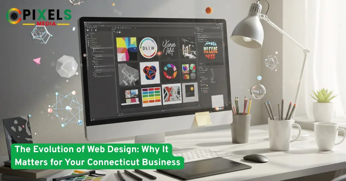 Modern web design workspace showing creative digital tools,symbolizing the evolution of web design for Connecticut businesses