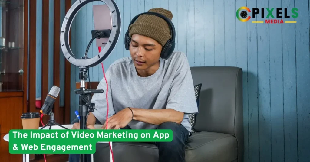 Man records video with ring light and headphones to show how video marketing improves engagement for apps and websites better