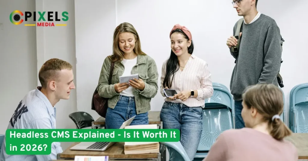 Team discussing headless CMS strategy in a modern workspace, exploring whether headless content management systems are worth using in 2026